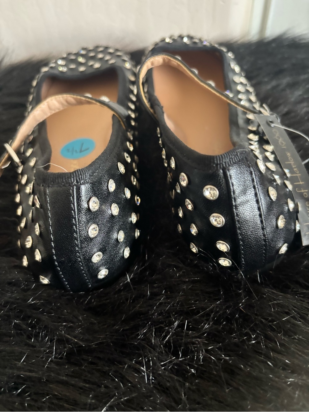 NWT House of Harlow Black Studded rhinestone Mary Jane Flats, Size 7.5 - Picture 5 of 6